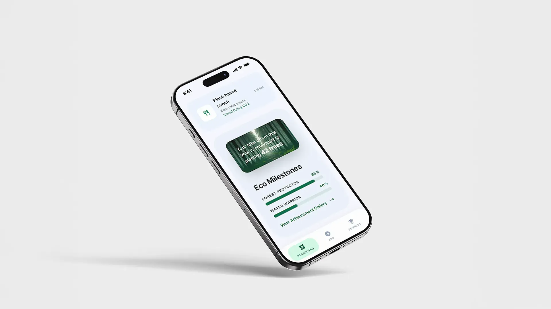 EcoTrack — Milestones / Progress. EcoTrack milestones and progress interface concept