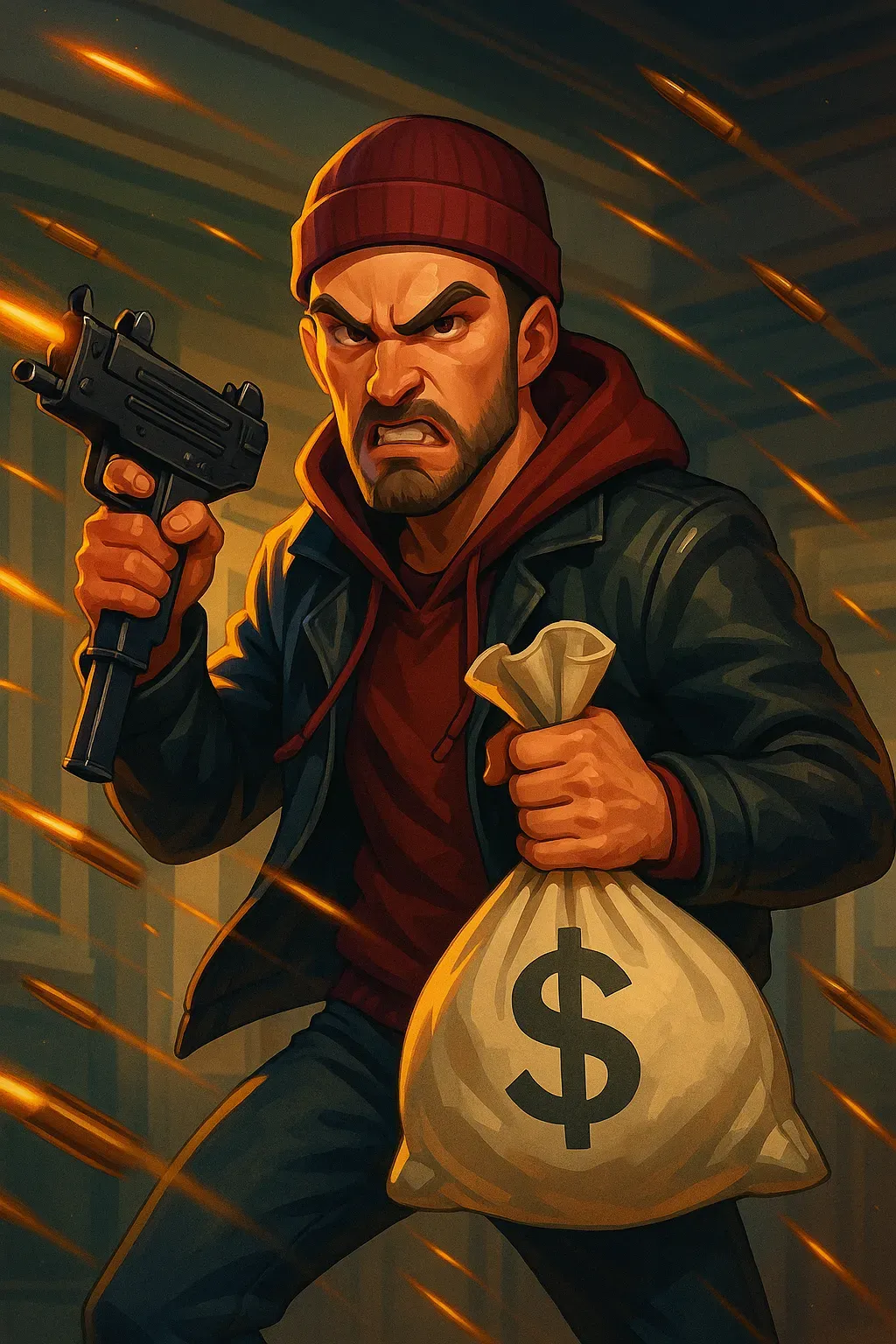 The Heist enforcer character concept generated with Midjourney under art direction