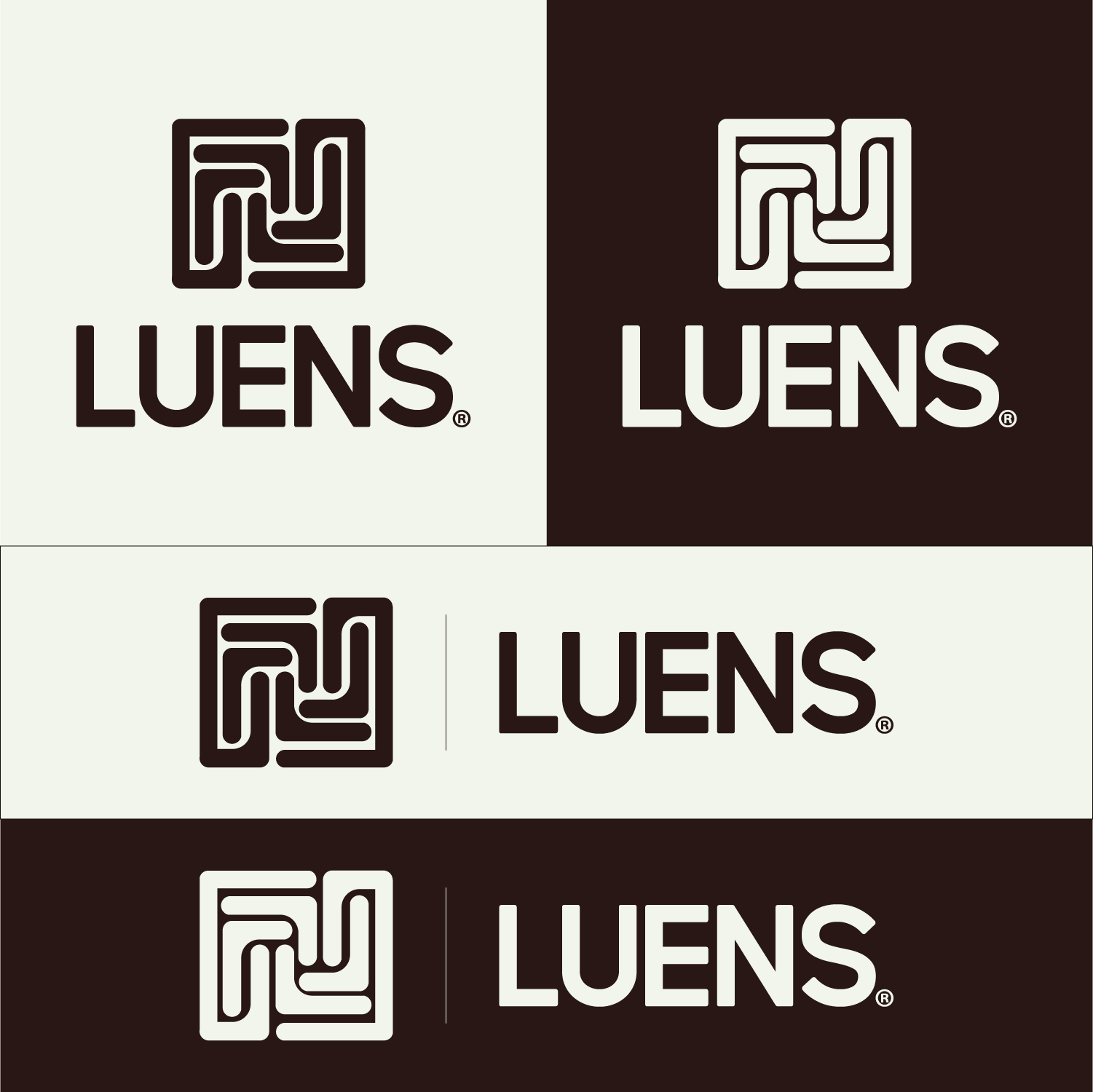 LUENS monogram, wordmark and visual identity presentation