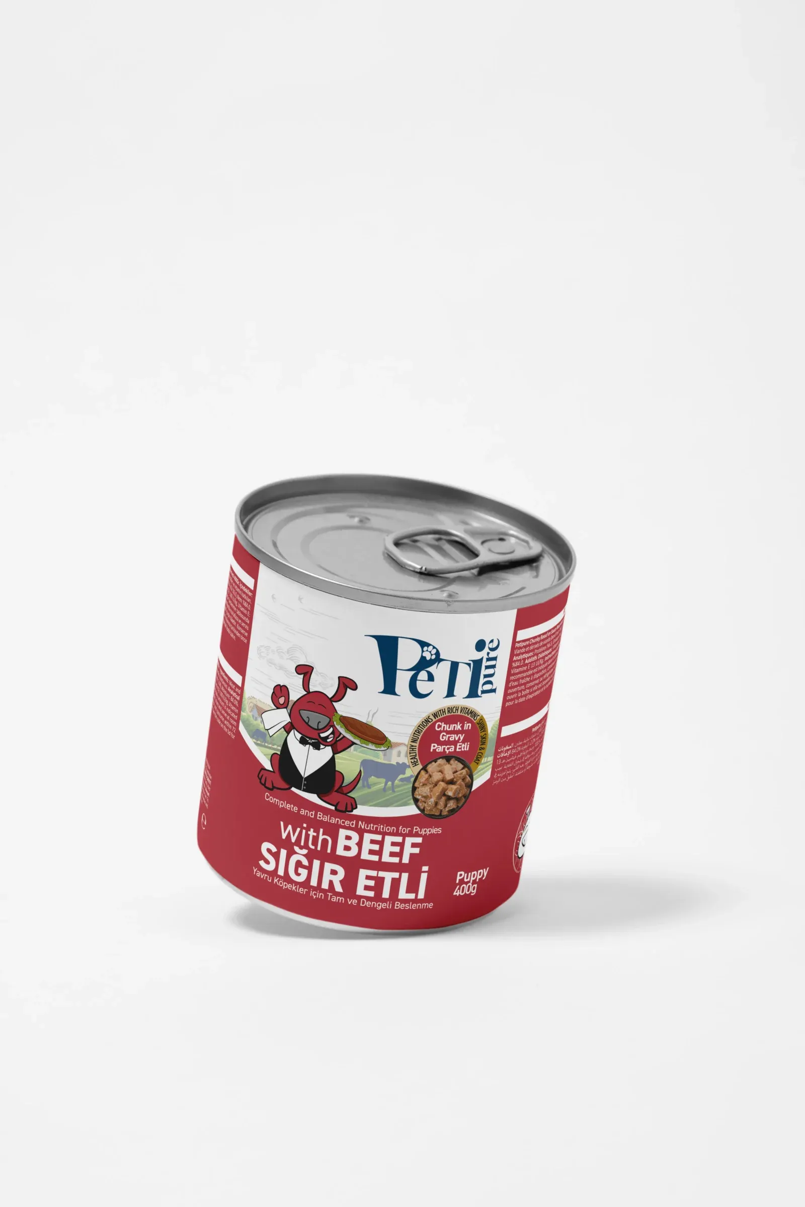 Petipure Beef puppy canned dog food packaging