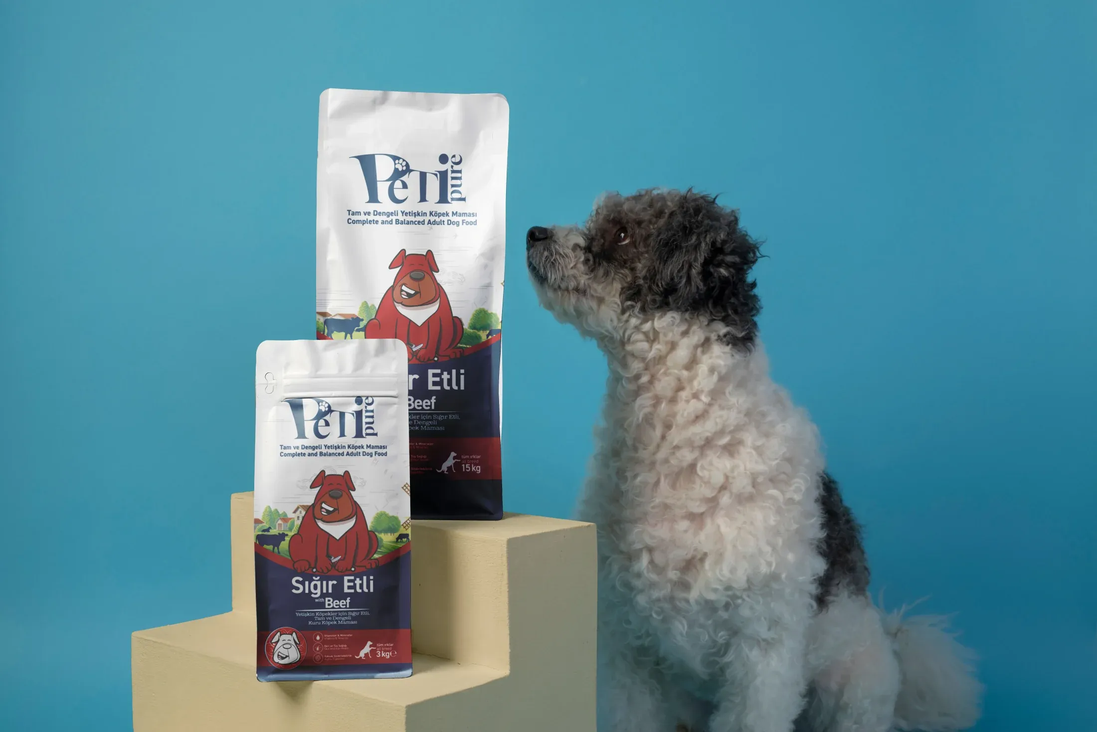 Petipure Beef adult dry dog food packaging