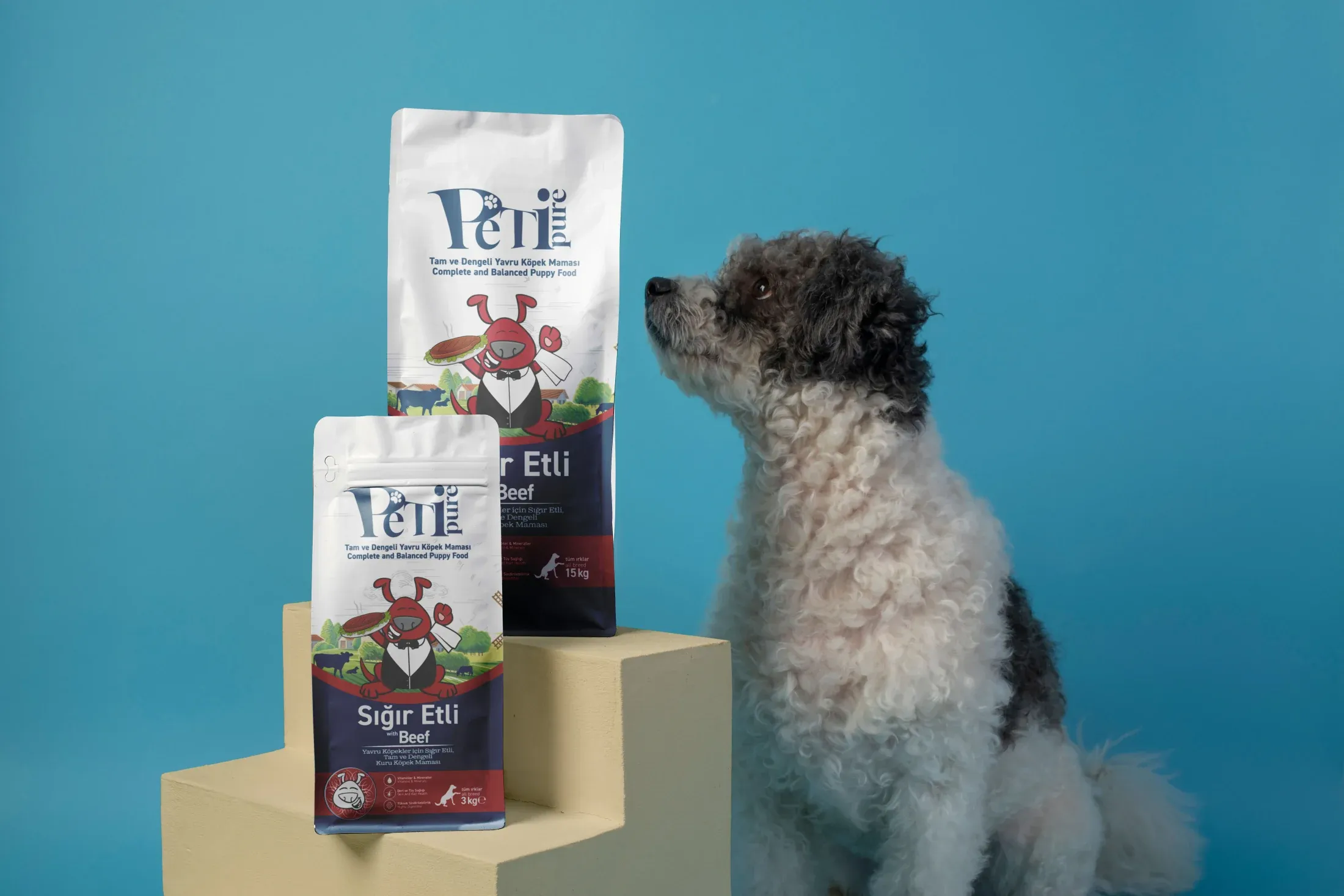 Petipure Beef Puppy dry dog food packaging