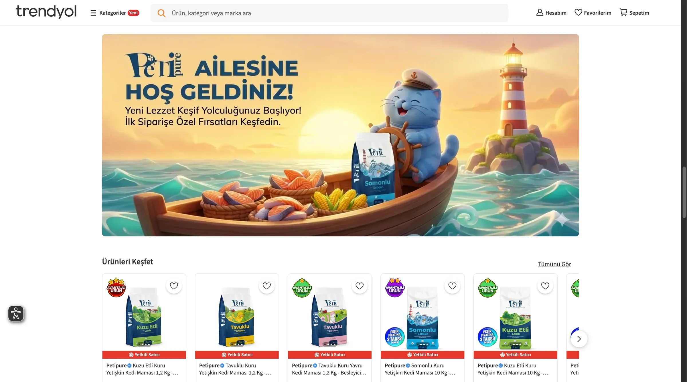 Petipure storefront on Trendyol