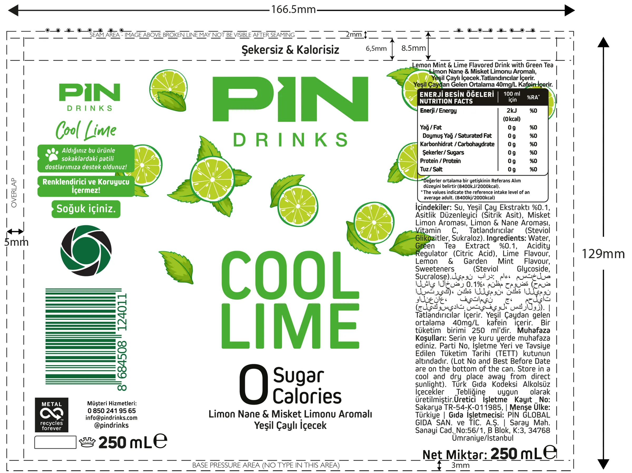 Pin Drinks Cool Lime 250 ml Aluminium Can prepress artwork