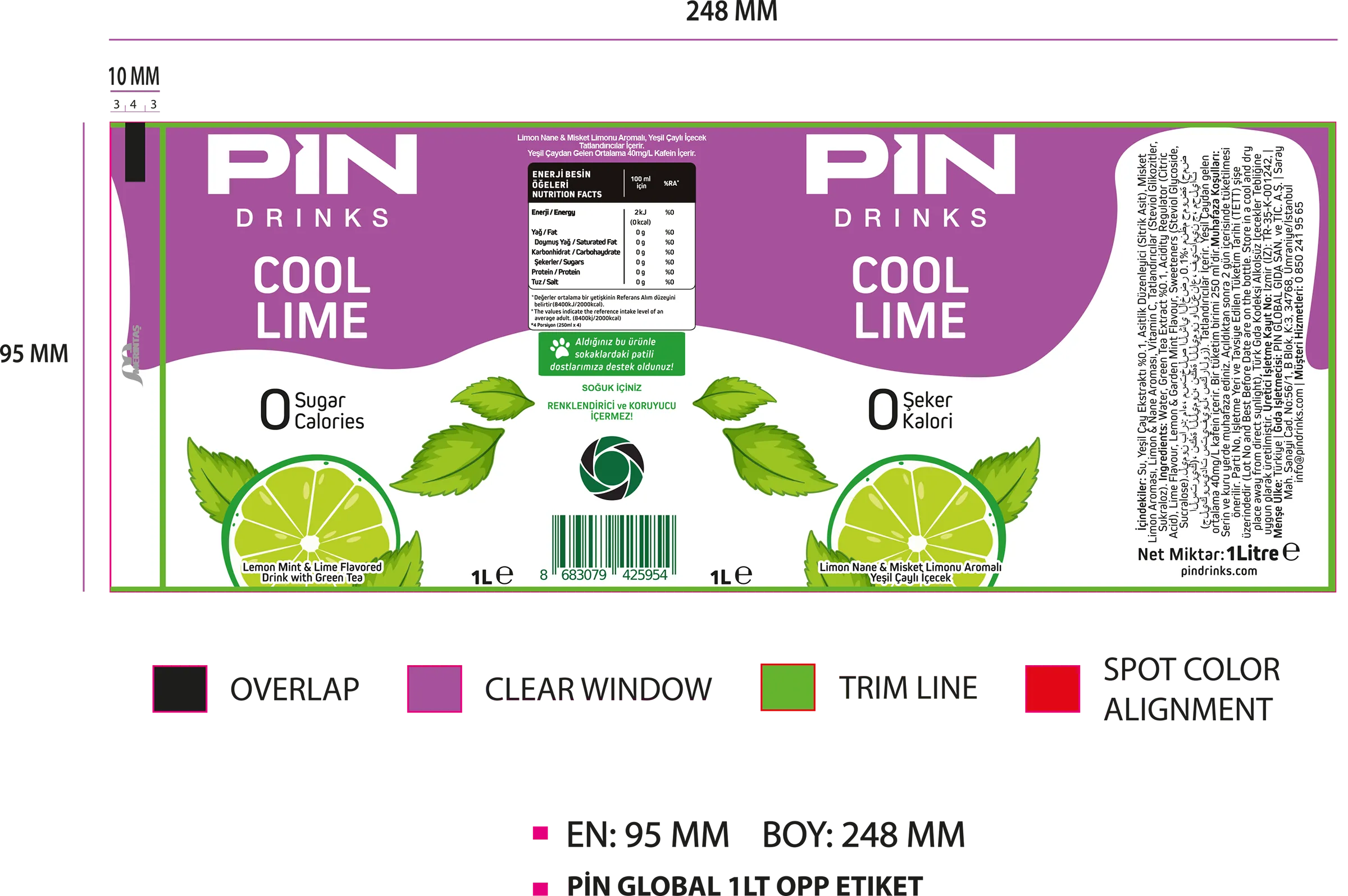 Pin Drinks Cool Lime 1 L PET prepress artwork